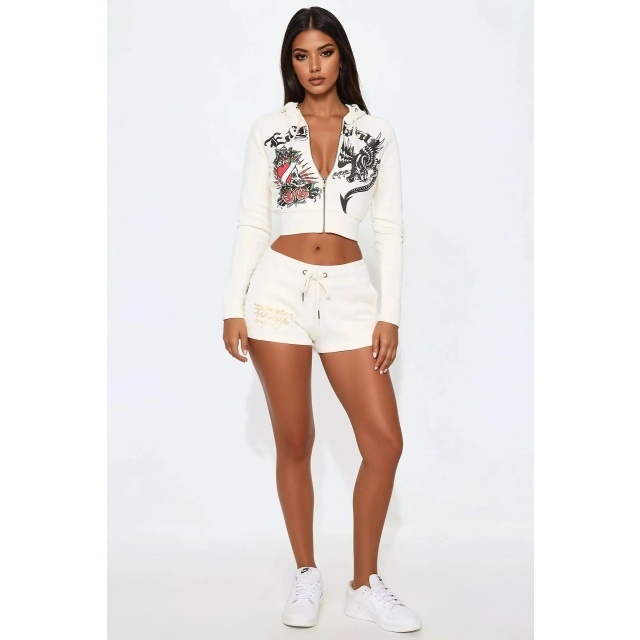 Streetwear Printed Hooded Short Set Two Pieces