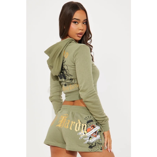 Streetwear Printed Hooded Short Set Two Pieces