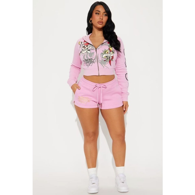 Streetwear Printed Hooded Short Set Two Pieces