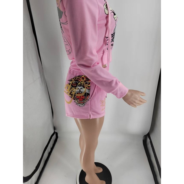 Streetwear Printed Hooded Short Set Two Pieces