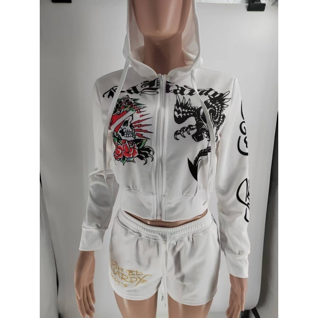 Streetwear Printed Hooded Short Set Two Pieces