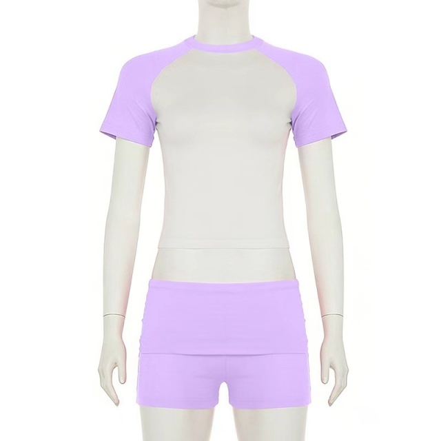 Contrast Color Casual Short Set with Headscarf