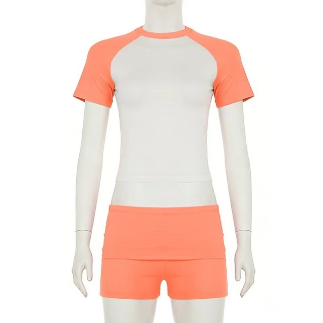 Contrast Color Casual Short Set with Headscarf