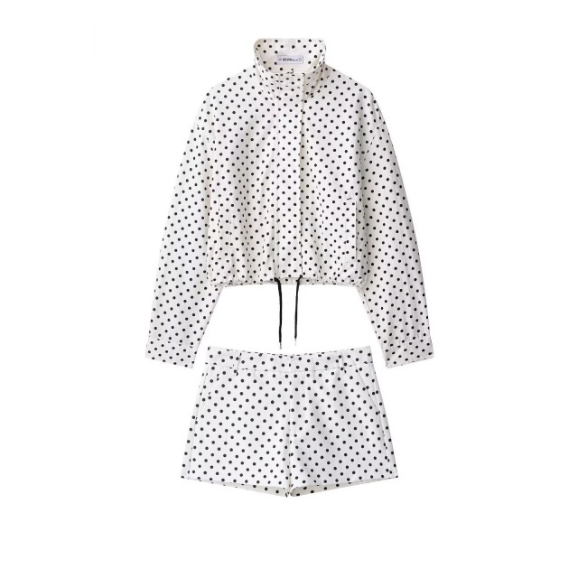 Polka Dot Printed Jacket Top Two Pieces Short Set