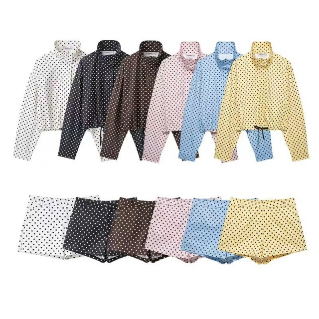 Polka Dot Printed Jacket Top Two Pieces Short Set