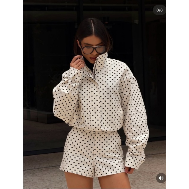 Polka Dot Printed Jacket Top Two Pieces Short Set