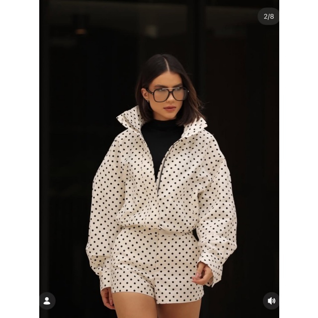Polka Dot Printed Jacket Top Two Pieces Short Set