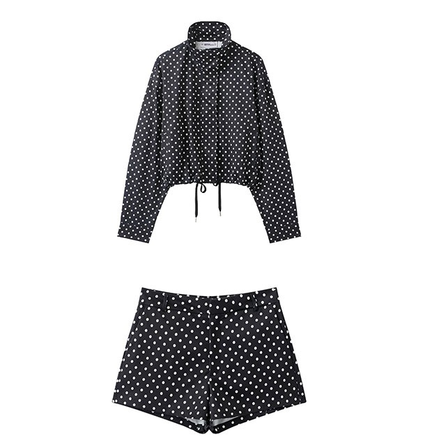 Polka Dot Printed Jacket Top Two Pieces Short Set