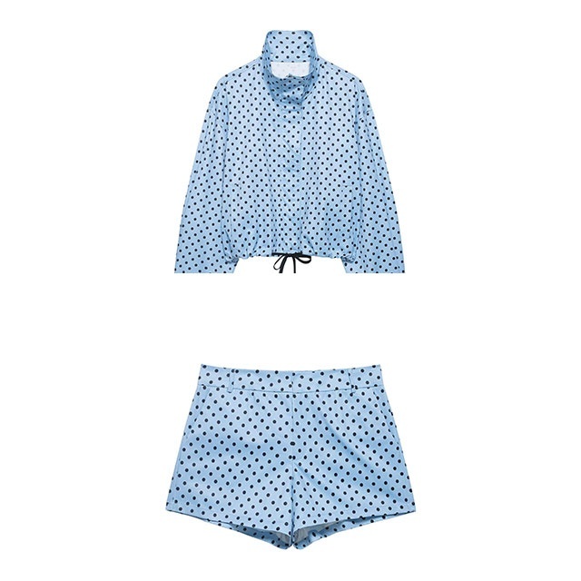 Polka Dot Printed Jacket Top Two Pieces Short Set