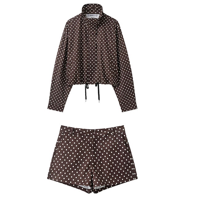 Polka Dot Printed Jacket Top Two Pieces Short Set