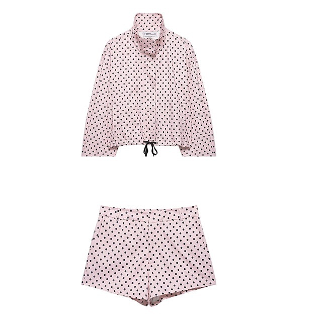 Polka Dot Printed Jacket Top Two Pieces Short Set