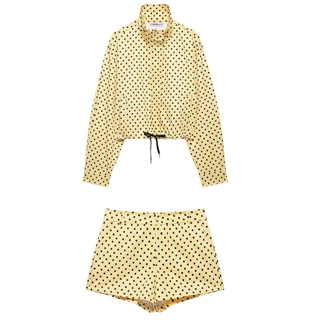 Polka Dot Printed Jacket Top Two Pieces Short Set