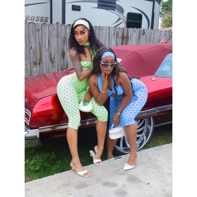 Polka Dot Print Hollow Out Slim Jumpsuit with Headscarf