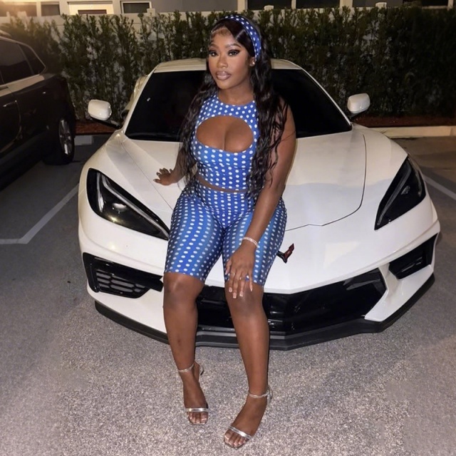 Polka Dots Printed Cut Out Crop Top Short Set