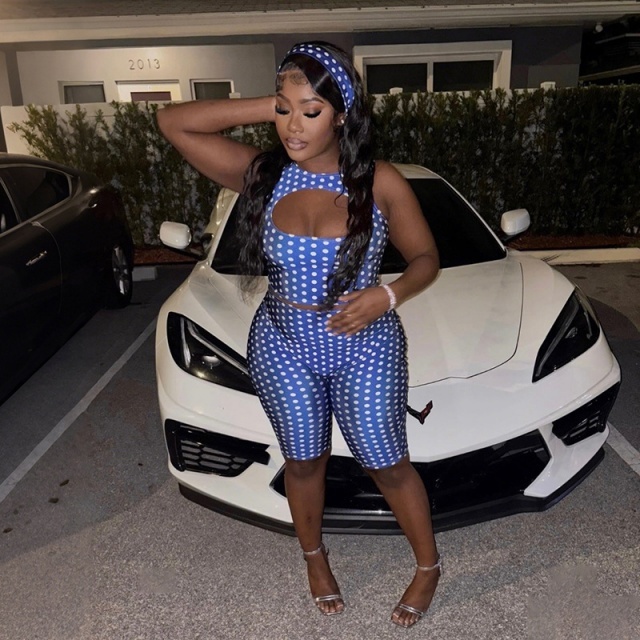 Polka Dots Printed Cut Out Crop Top Short Set
