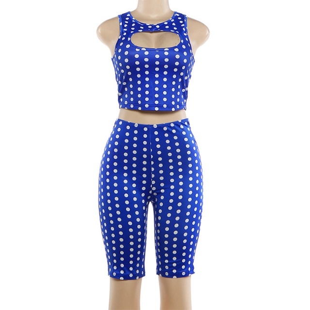 Polka Dots Printed Cut Out Crop Top Short Set