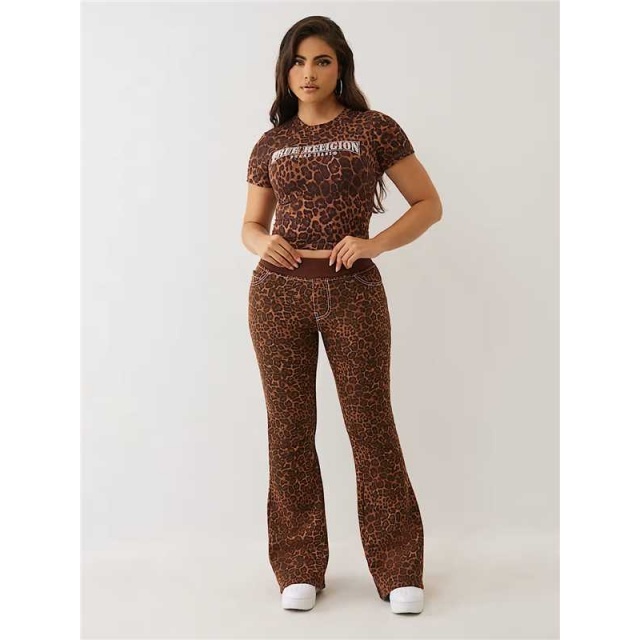 Leopard Printed Flare Pant Set Two Pieces