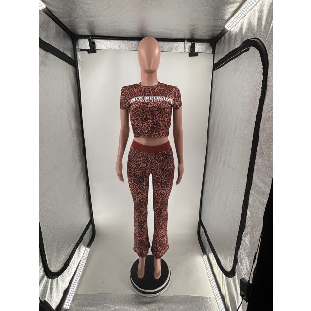 Leopard Printed Flare Pant Set Two Pieces