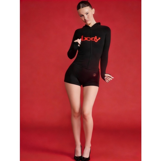 Long Sleeve Hooded Top Two Pieces Short Set