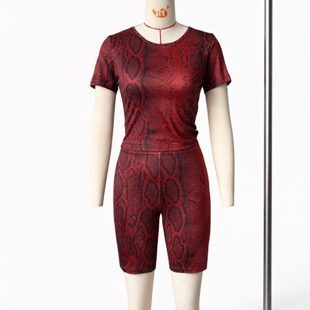 Snake Skin Printed Short Sleeve Two Pieces Set