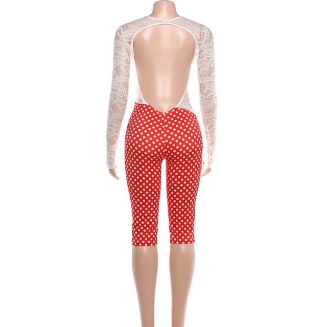 Lace Patchwork Slim Fit Backless Romper