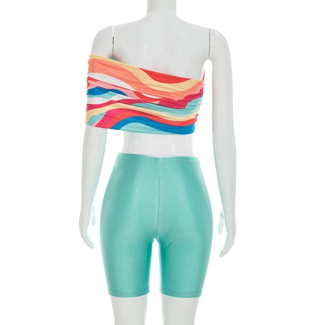Colorful Tube Top Slim Fit Short Set