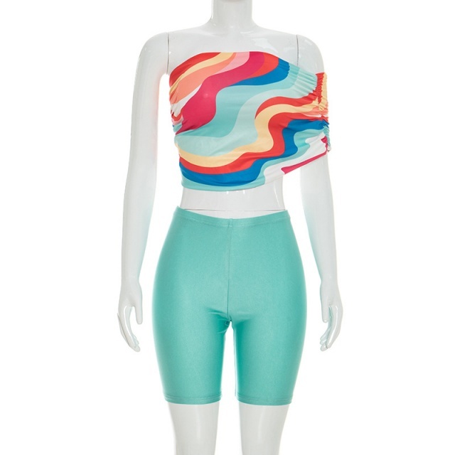 Colorful Tube Top Slim Fit Short Set