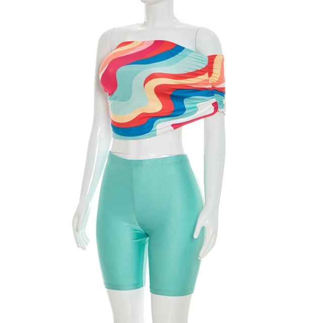 Colorful Tube Top Slim Fit Short Set
