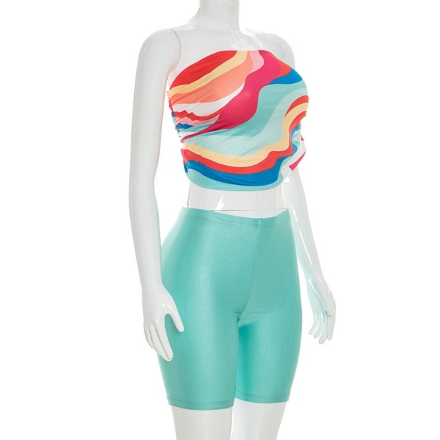 Colorful Tube Top Slim Fit Short Set