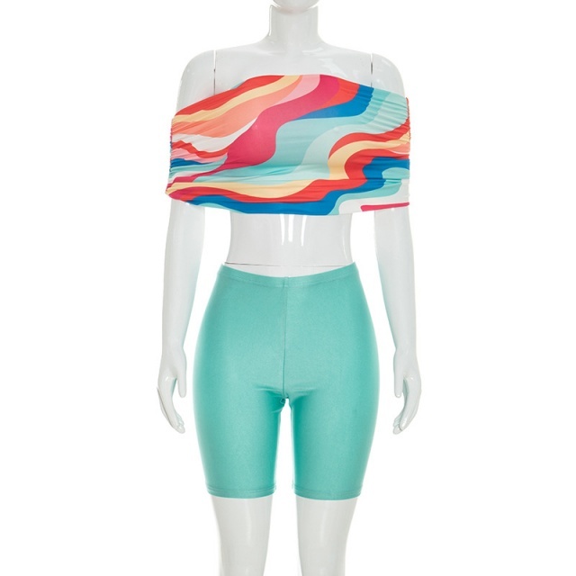 Colorful Tube Top Slim Fit Short Set