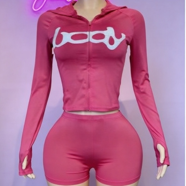 Long Sleeve Hooded Top Two Pieces Short Set