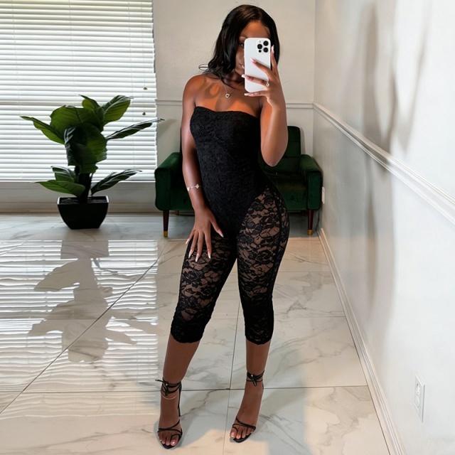 Off Shoulder Strapless Lace Romper