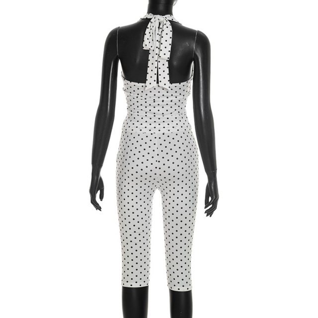 Polka Dots Printed Halter Neck Top Midi Pant Set