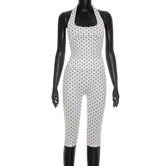 Polka Dots Printed Halter Neck Top Midi Pant Set