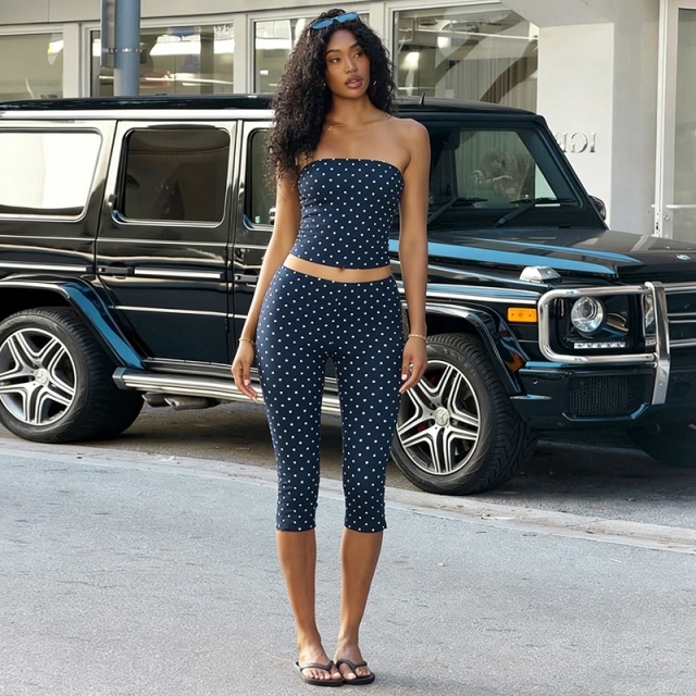 Polka Dots Printed Tube Top Midi Pant Set