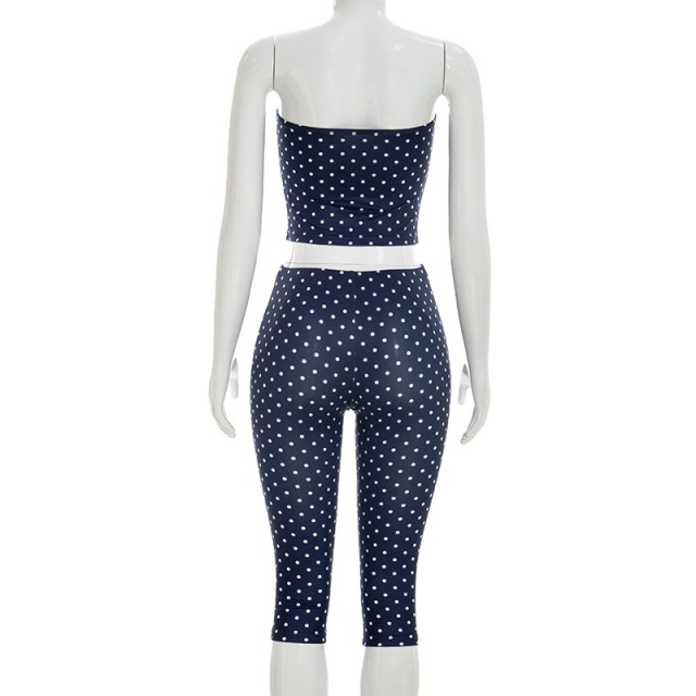 Polka Dots Printed Tube Top Midi Pant Set