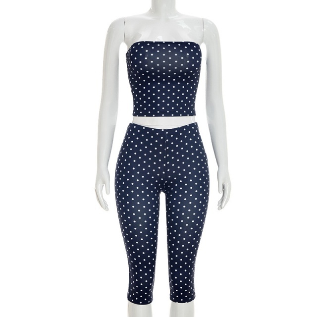 Polka Dots Printed Tube Top Midi Pant Set