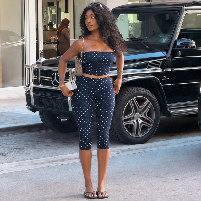 Polka Dots Printed Tube Top Midi Pant Set