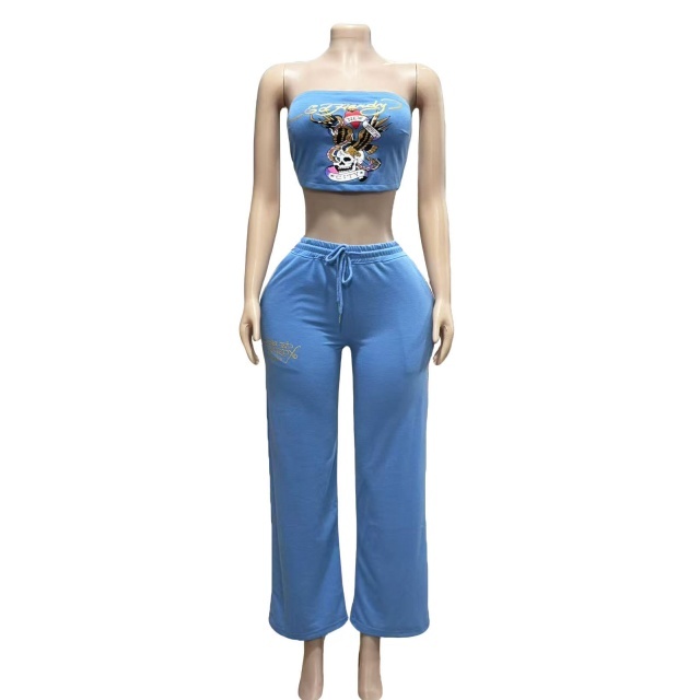 Off Shoulder Tube Top Wide-legs Pant Set