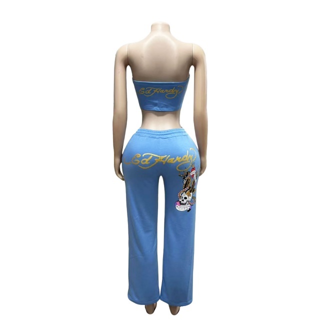 Off Shoulder Tube Top Wide-legs Pant Set