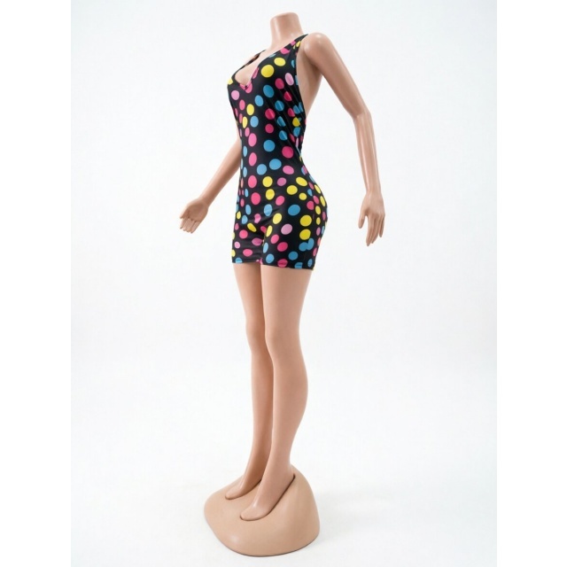 Polka Dot Print V Neck Slim-fit Romper