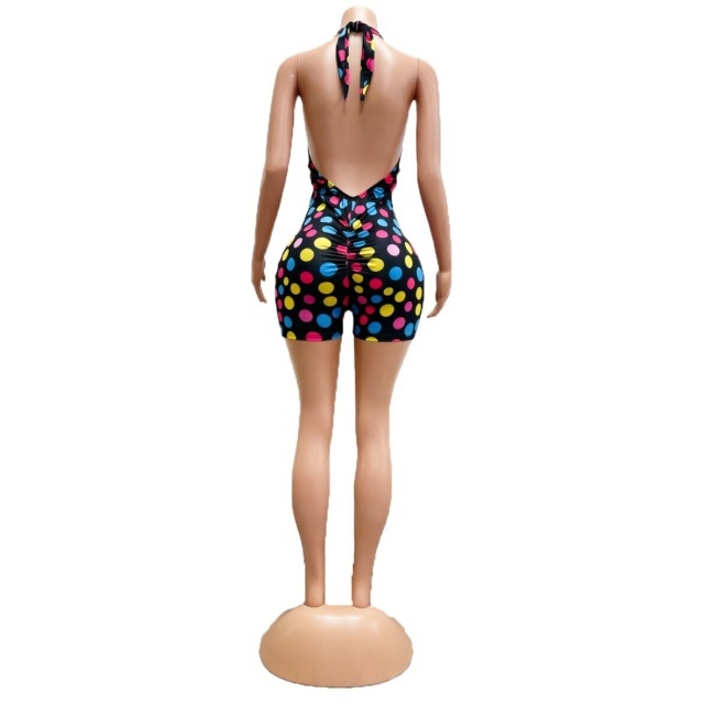 Polka Dot Print V Neck Slim-fit Romper