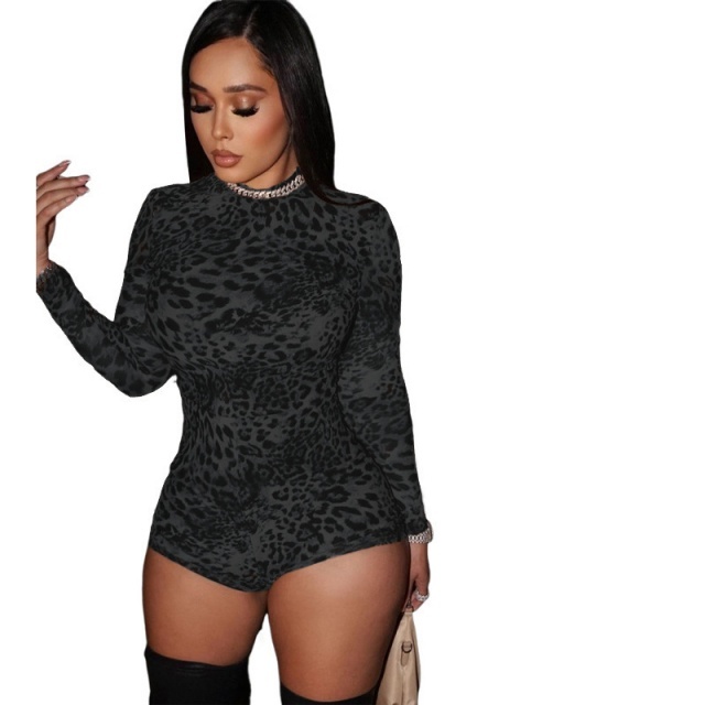 Leopard Print Long Sleeve Romper