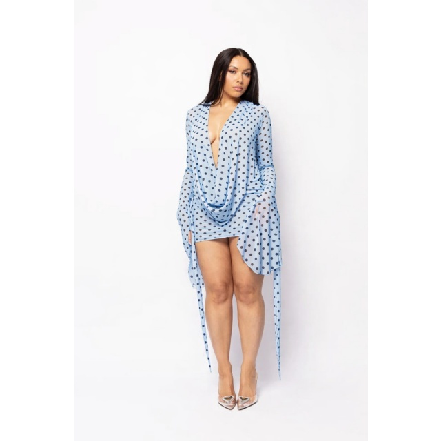 Printed Plunging V Neck Bodycon Dress