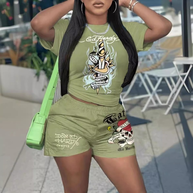 Casual O Neck T Shirt Top Two Pieces Short Set