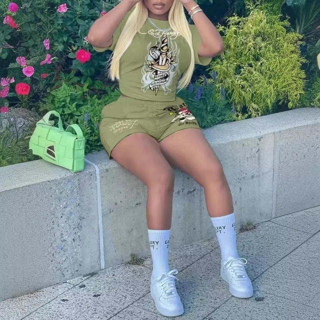 Casual O Neck T Shirt Top Two Pieces Short Set