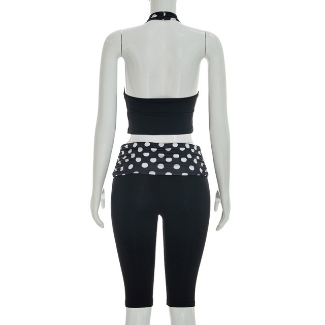 Dots Printed Halter Neck Top Midi Pant Set