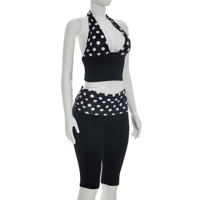 Dots Printed Halter Neck Top Midi Pant Set