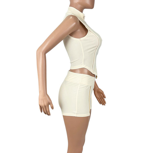 Solid Color Sleeveless Zipper Up Top Jogging Short Set