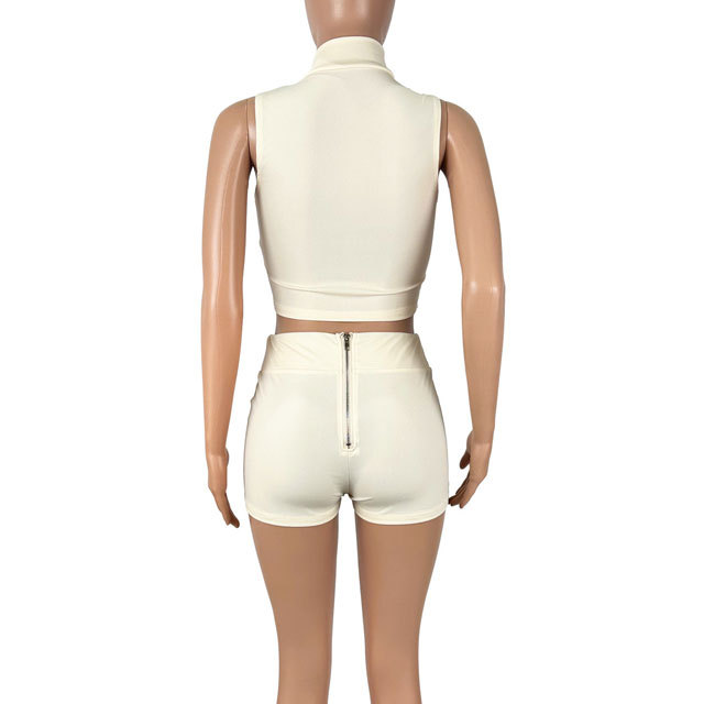 Solid Color Sleeveless Zipper Up Top Jogging Short Set